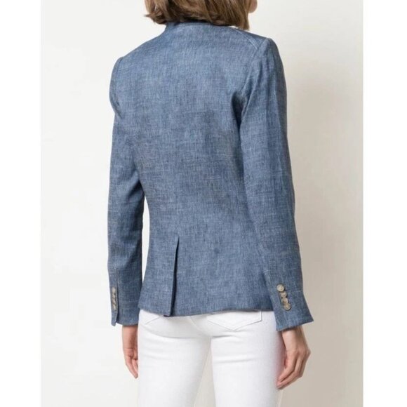 VERONICA BEARD Dickey Jacket FARLEY Blue Linen Blend Womens 8 Solid Made In USA - Picture 6 of 10
